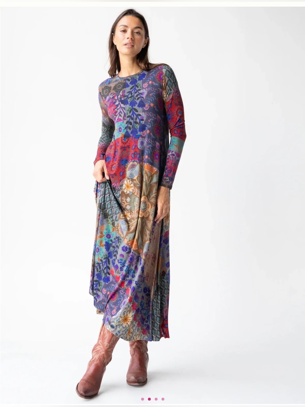 NATURAL LIFE Patchwork Floral Long Sleeve Maxi Dress - Purple, Blue, Brown 🍂 🆕 - Picture 13 of 15
